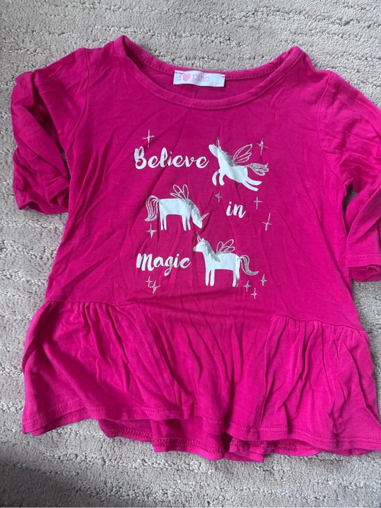 i love pinc Other - Girls' Believe in Magic Unicorn Peplum Long Sleeve Top - Hot Pink